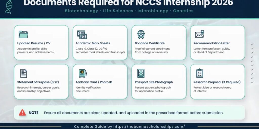 Documents Required for NCCS Internship 2026